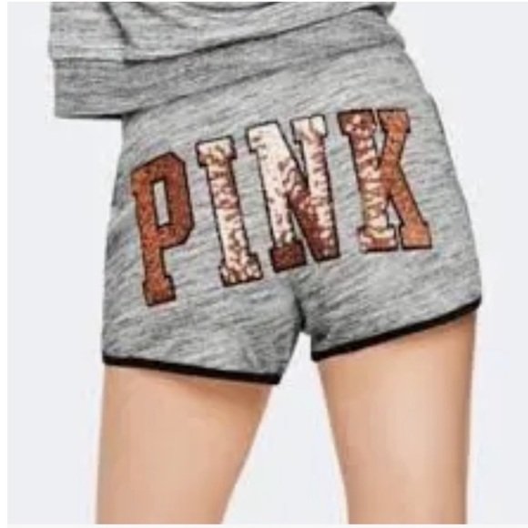 PINK Victoria’s Secret Rose Gold Bling Sequined SET  RARE!! Shorts and T-Shirt - Picture 7 of 15